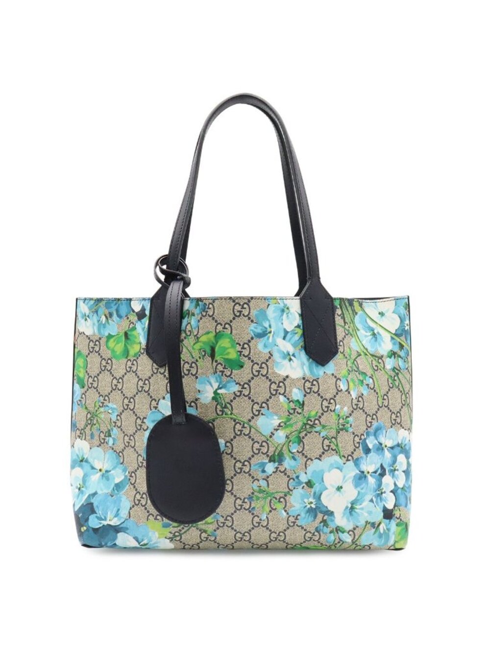 Gucci GG Blooms Supreme Floral Reversible Small Tote Shoulder Bag Beige Blue